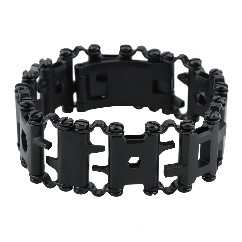 29-in-1 Multifunktionsarmband Aus Edelstahl Für Den Outdoor-bereich, Tragbarer Punk-stil (schwarz)
