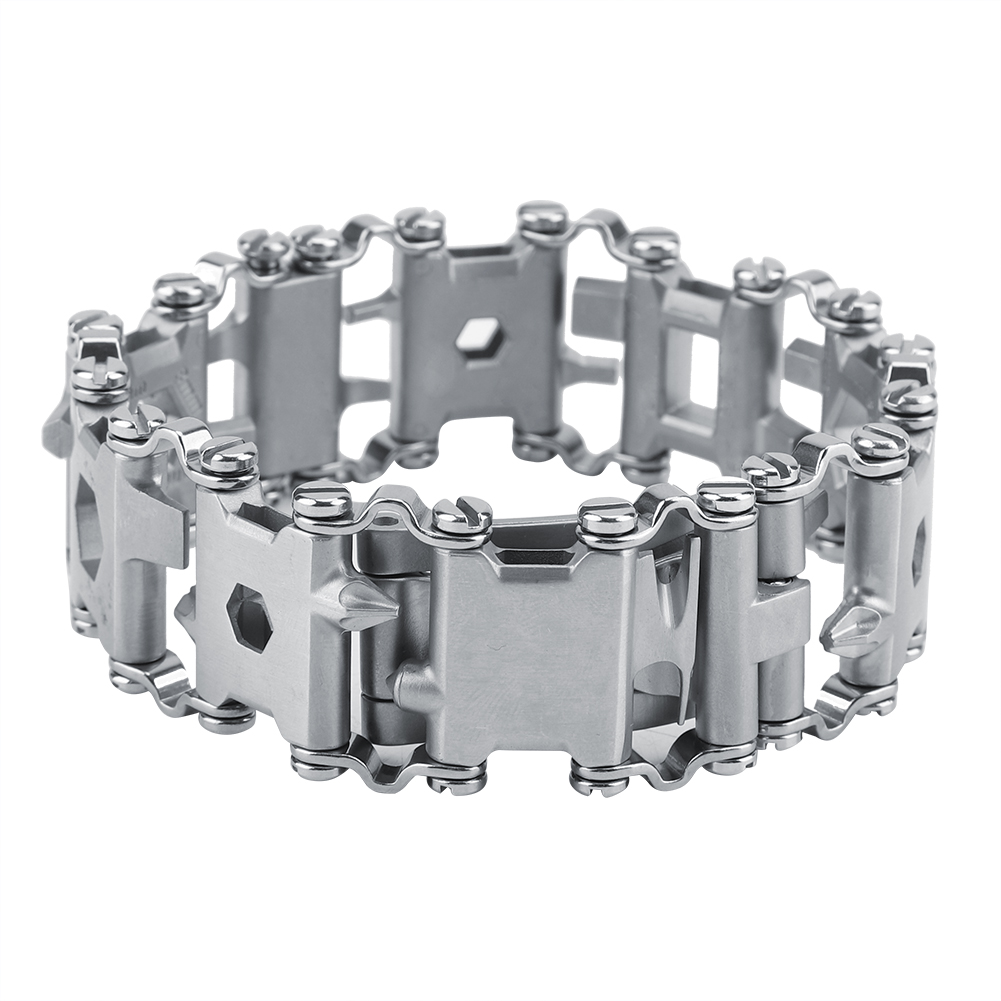29-in-1 Multifunktionsarmband Aus Edelstahl Für Outdoor-werkzeuge, Tragbares Punk-armband (weiß)