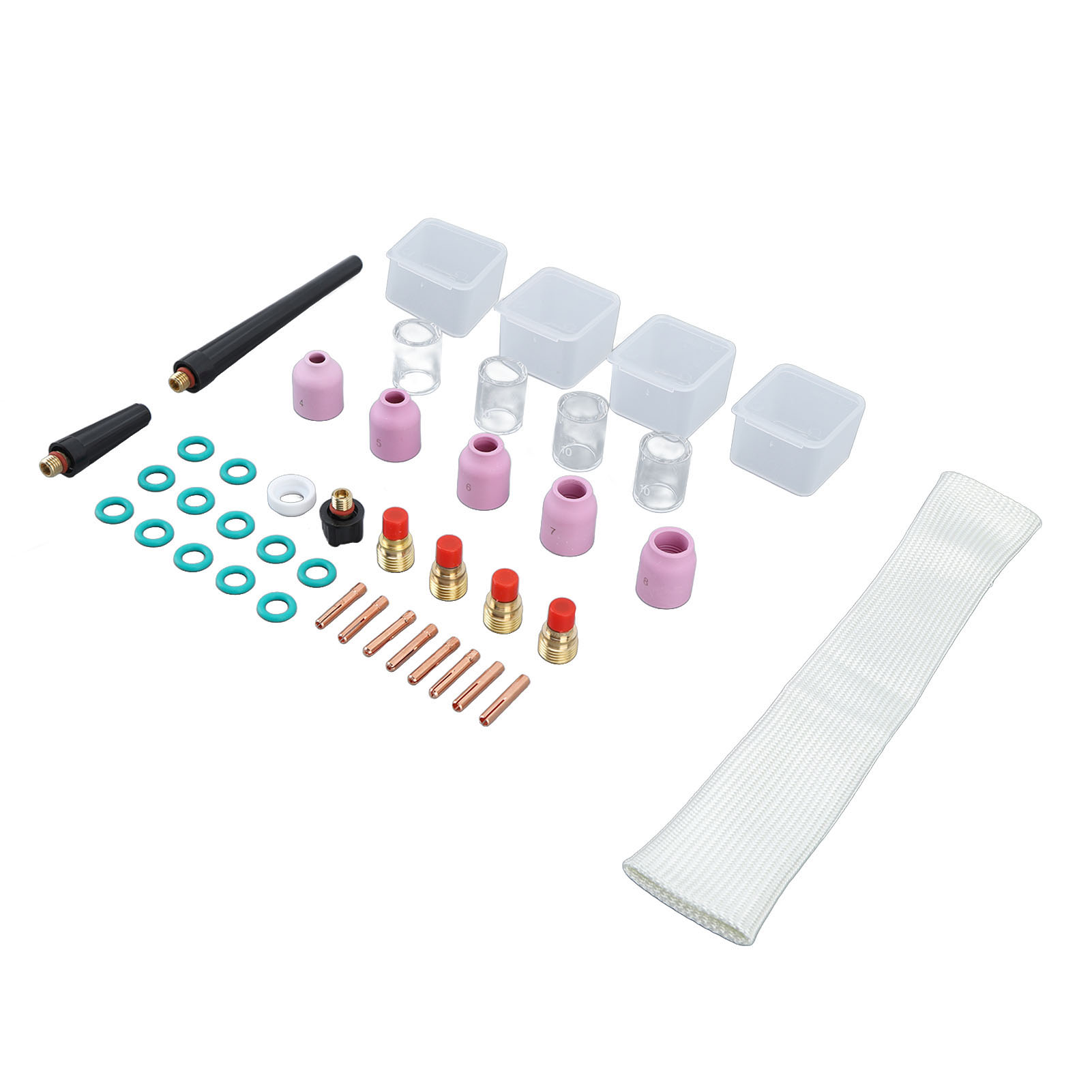 38-teiliges Set Für Wig-plasmaschneidbrenner: Gaslinse, Glasdüse, O-ring Und Verbrauchsmaterialien Für Wp9, 20 Und 25tig.