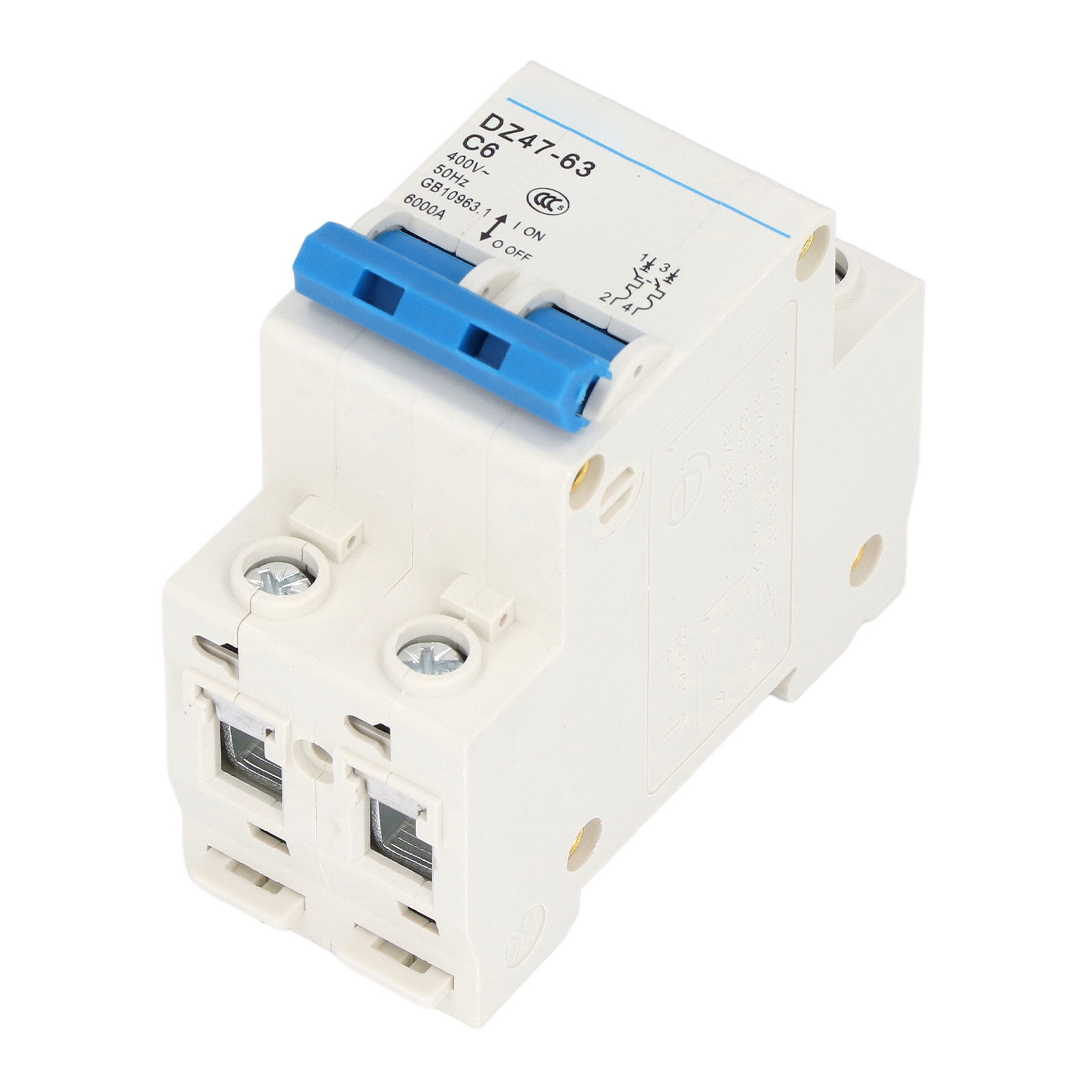 Miniatur-2p-mcb-leistungsschalter, Din-schienenmontage, Abschaltvermögen Von 6000 A, 400 V, 6 A, Für Den Einsatz In Haushalten Oder Büros.