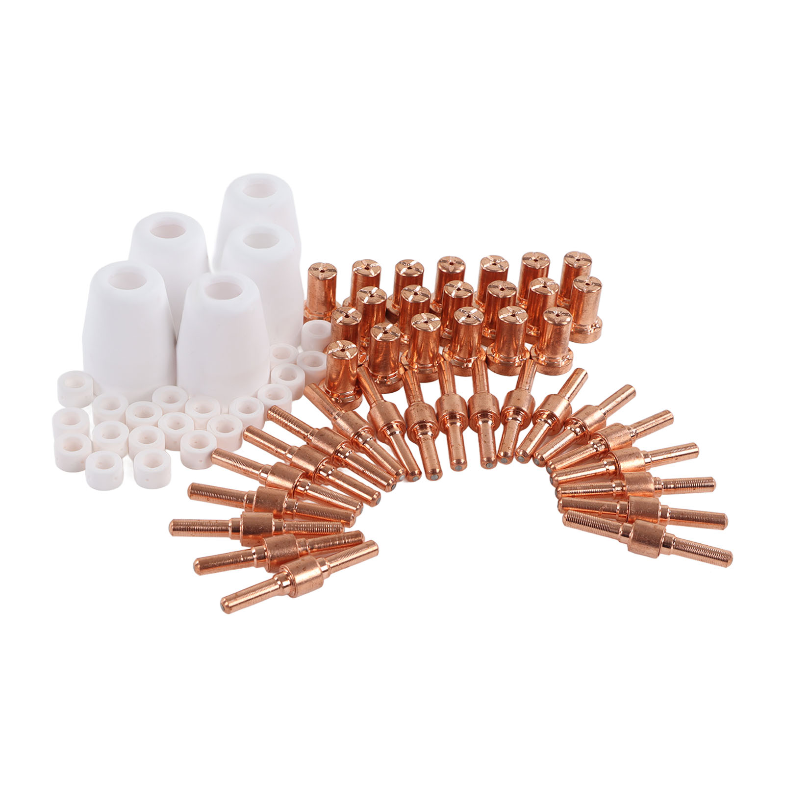 65-teiliges Plasma-verbrauchsmaterialset Für Den Cut 40 Plasmabrenner: Ersatzelektrode, Düse, Schutzschild, Brennerbecher Und Turbulenzring.