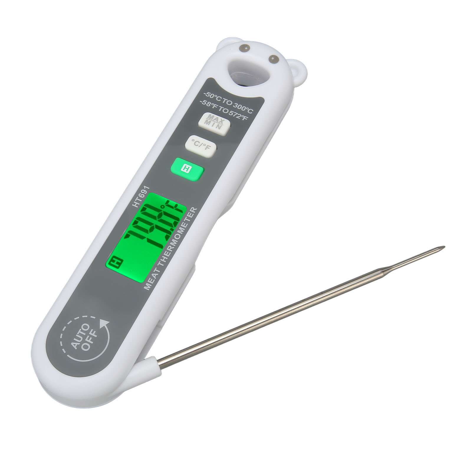 Digitales, Faltbares, Wasserdichtes Fleischthermometer Mit Sonde, Lcd-bildschirm Und Lebensmitteltemperaturanzeige (-50℃ Bis 300℃)