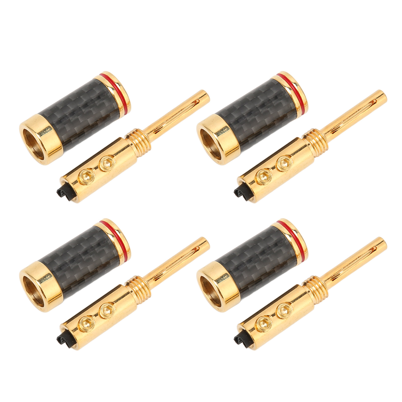 Set Aus 4 Vergoldeten Bananensteckern Aus Messing Mit Schwarzem Kohlefasergehäuse, Für Kabel Mit 5 Mm Durchmesser.
