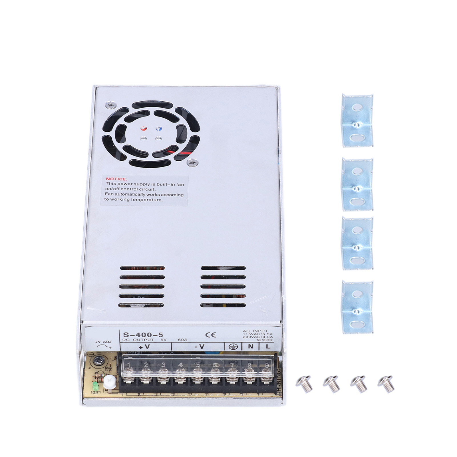 Gleichstrom-schaltnetzteil Mit Klemmen, Gehäuse Aus Aluminiumlegierung, 400 W, Zur Spannungswandlung Von 115–230 V Wechselstrom, 400–5 V, 5 V/60 A
