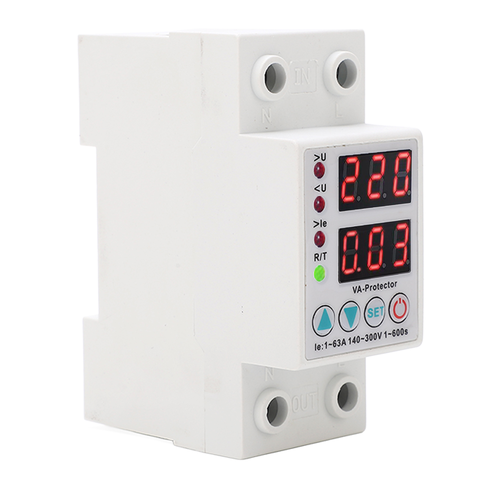 Überspannungsschutzgerät, Einstellbare Digitalanzeige, Automatische Rückstellung, Flammhemmender Überspannungsableiter 1-63 A 230 V