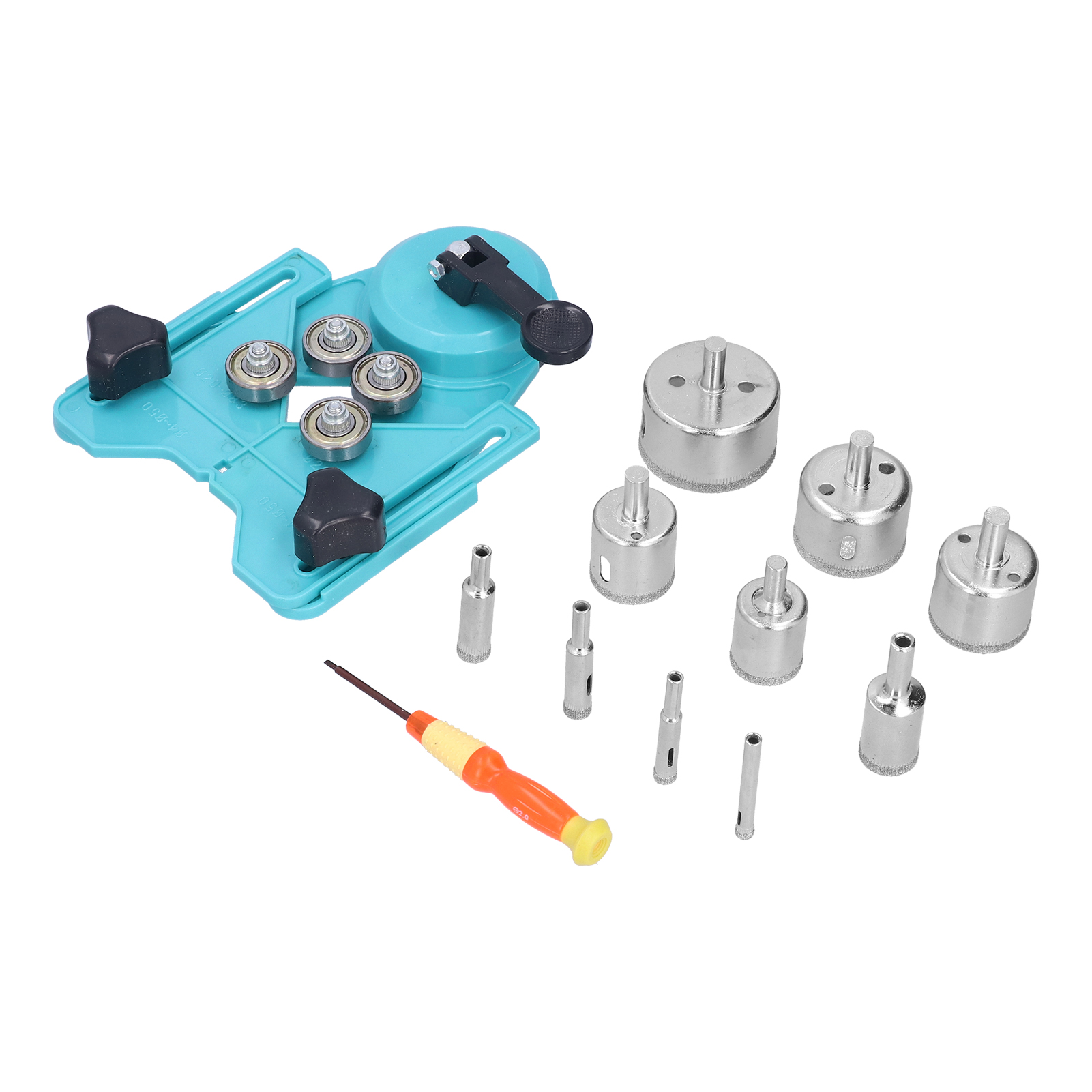 Diamant-lochsägen-set Zum Fliesenbohren Mit Bohrschablone Und Keramikbohrlehre, Hellblau