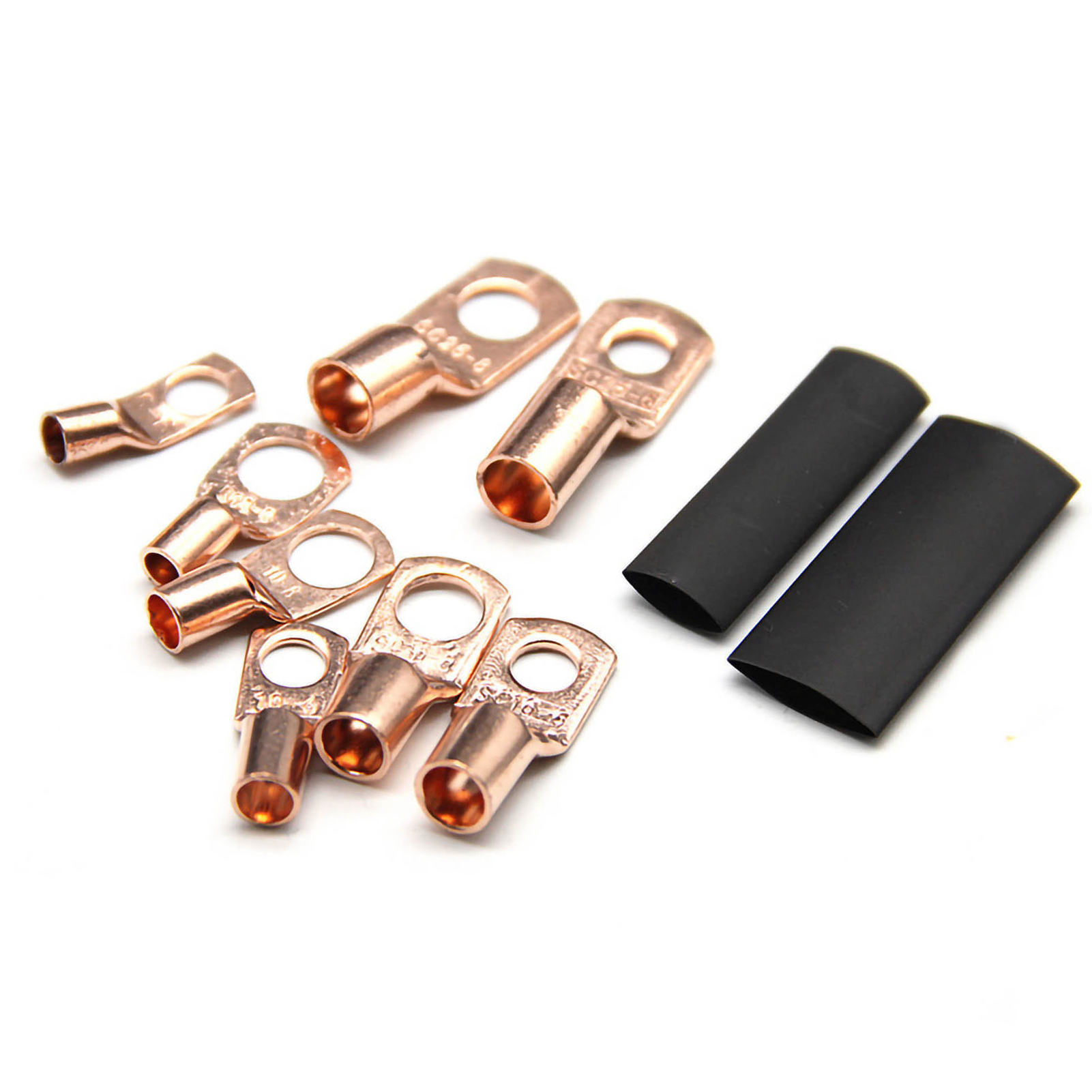 Set Mit 60 Kupferringkabelschuhen Für Batteriekabel Und 80 Passenden Schrumpfschläuchen. Geeignet Für Wechsel- Und Gleichspannung.