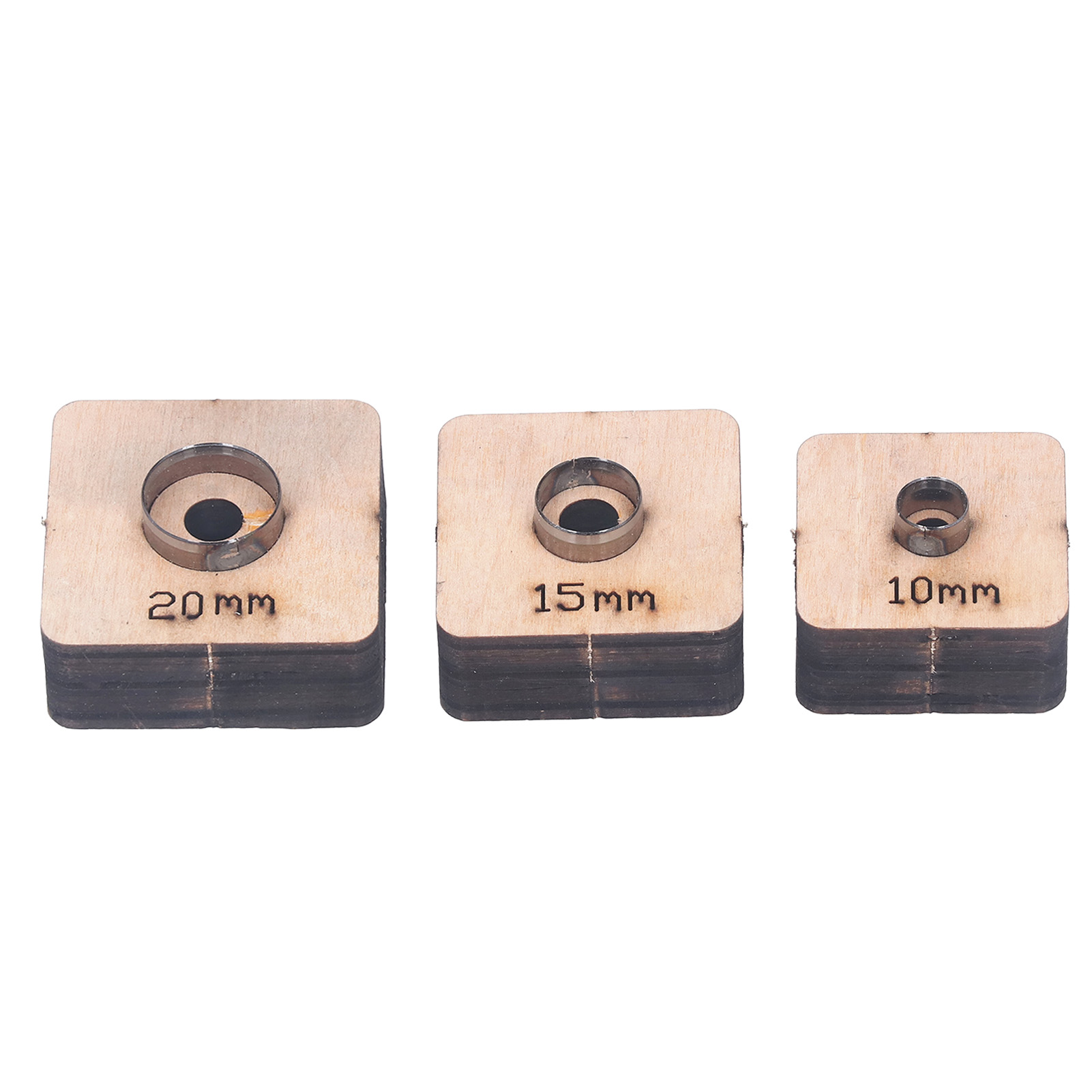 Set Aus 3 Runden Stanzformen Mit Holzplatte Und Metallperforationsformen Für Leder Und Stoff (10 Mm, 15 Mm, 20 Mm).