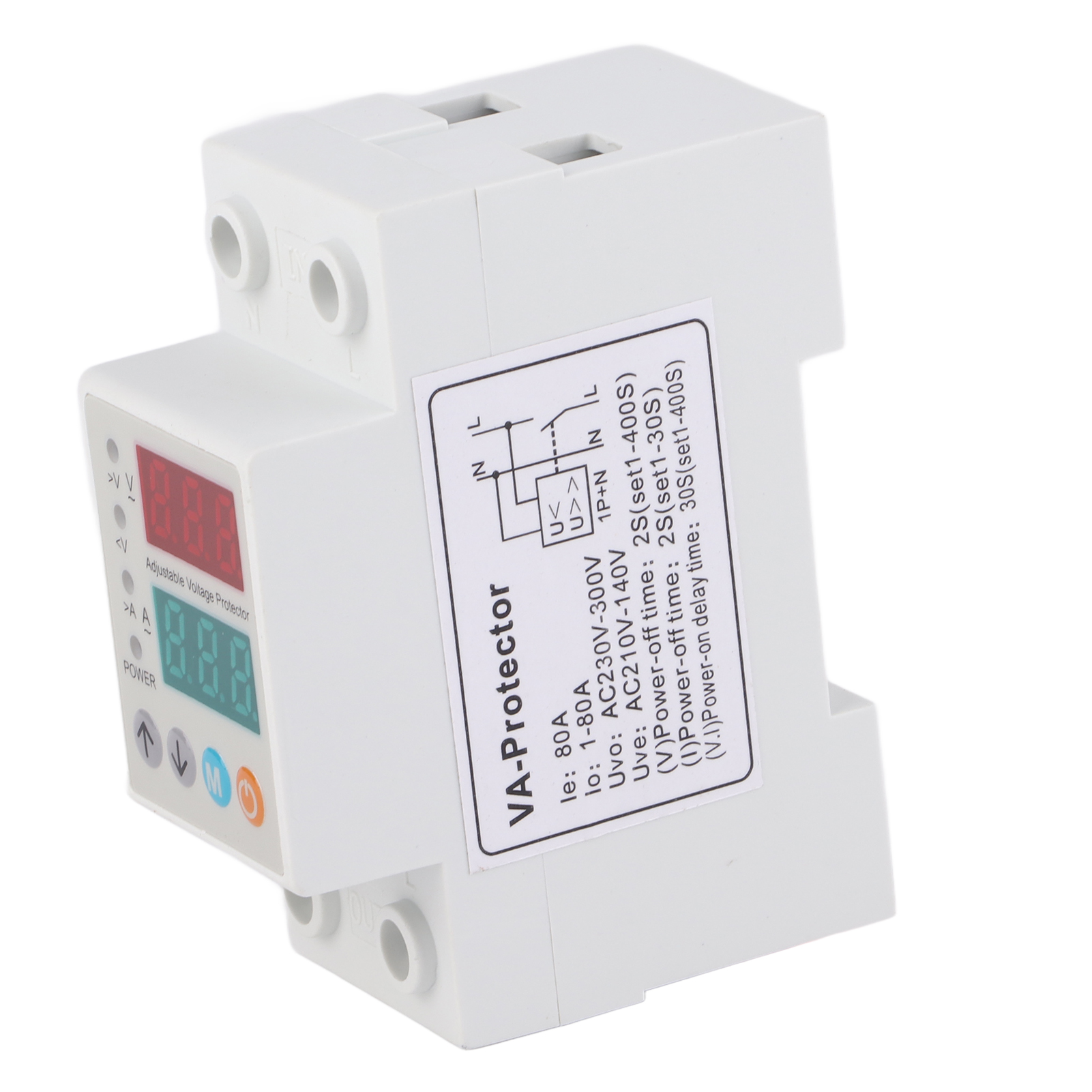 Überspannungs- Und Unterspannungsschutzgerät, Digitalanzeige, Automatische Wiederherstellung, Einstellbarer Schutz, Din-schienenmontage, 80 A, 2-polig, 220 V