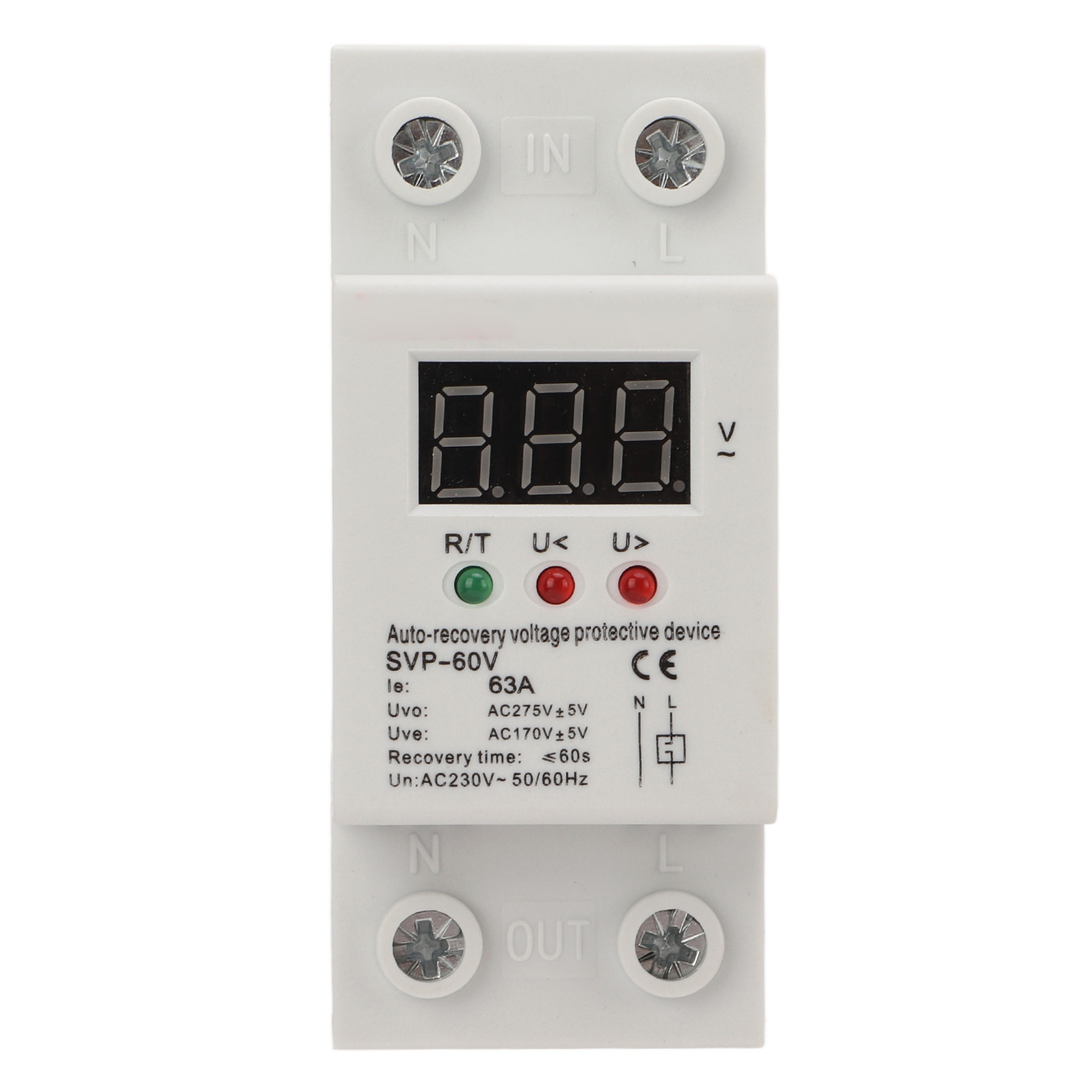 Einphasiges Automatisches Über- Und Unterspannungsschutzgerät, 230 V, Mit Digitaler Led-anzeige, 63 A