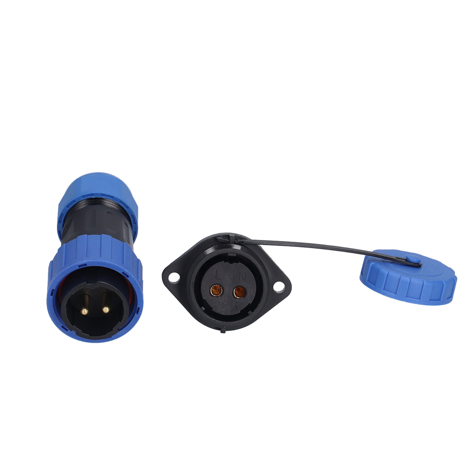 Ip68 Wasserdichter Luftfahrt-stromanschluss Mit Flansch Und Stoßanschluss 250 V 612 Mm Lp20 (2 Pins)