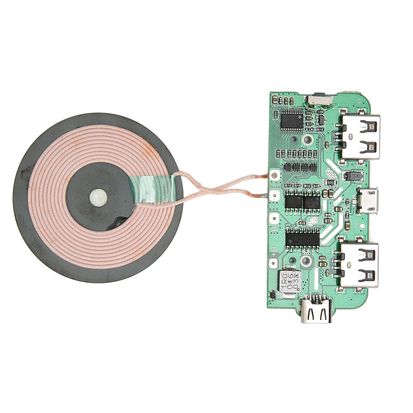 5-w-modul Für Kabelloses Laden Mit Spule, Pcba-leiterplatte, Zwei Usb-typ-c-ausgängen Und 3 Anschlüssen Für Diy-werkzeuge Zum Kabellosen Laden
