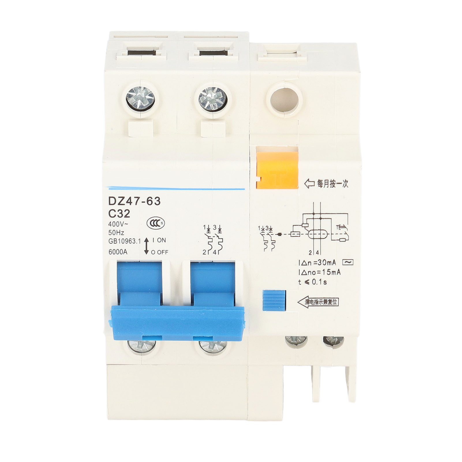 Fehlerstromschutzschalter Mit Geringer Leistung Und 30 Ma Schutz, 400 V, 2p+n, 32 A, Dz4763 C32