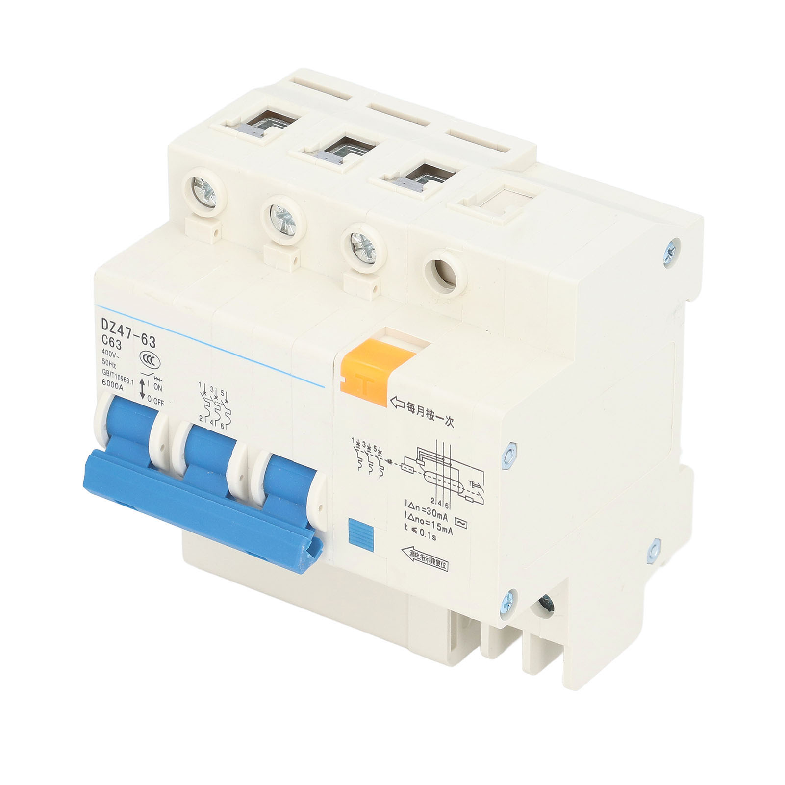 Miniatur-leistungsschalter 3p+n Mit Erdschluss-, Ableitstrom- Und Überlastschutz, 400 V, 63 A