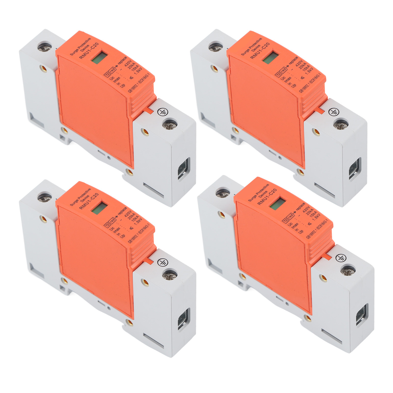 Satz Mit 4 Einzelpunkt-überspannungsschutzgeräten Zur Din-schienenmontage, Überspannungsschutz, 420 V Ac, Rmu1-c20