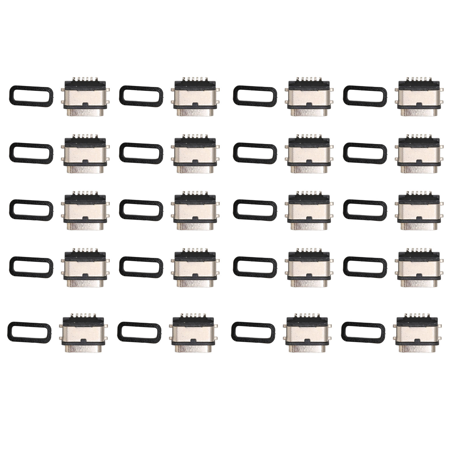 Packung Mit 20 Schwarzen Usb-c-buchsen, 6 Pins, Wasserdicht Nach Ipx7, Kurzes Gehäuse Mit Gummi-o-ringen.