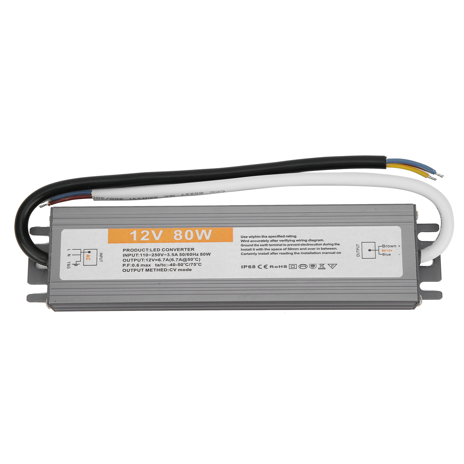 80w Ultradünnes, Wasserdichtes Kabelgebundenes Netzteil Mit Schalter Für Led, Ac 110-250v 50/60hz Oder Dc 12v.