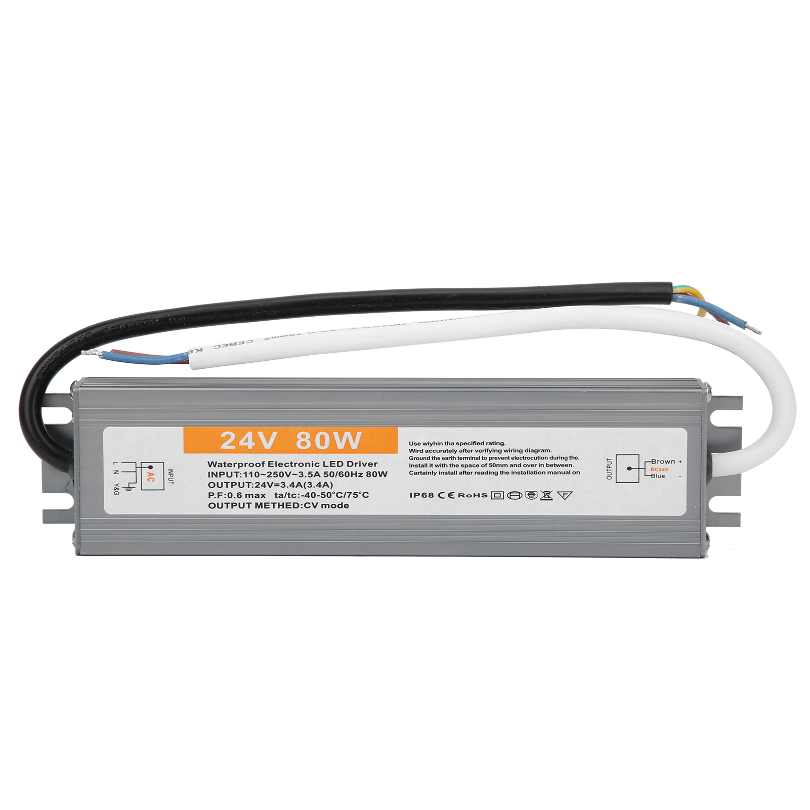 Ultradünnes, Wasserdichtes 80-w-led-netzteil Mit Schalter, Festverdrahtet, Wechselstrom 110–250 V, 50/60 Hz Oder Gleichstrom 24 V