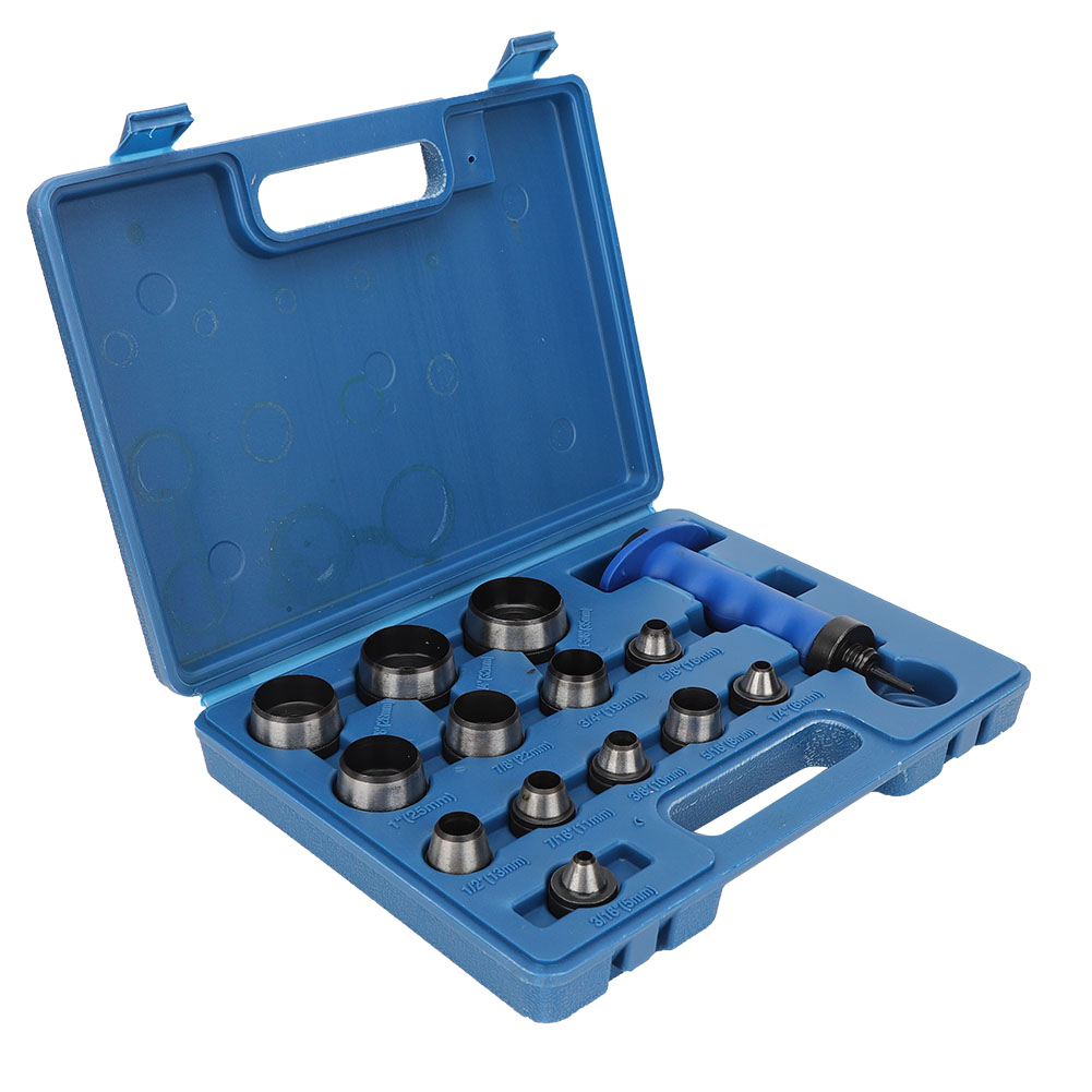Set Mit 14 Hohlstanzen Für Die Lederverarbeitung Und Gürtelherstellung (5 Bis 35 Mm) Mit Kunststoffbox.