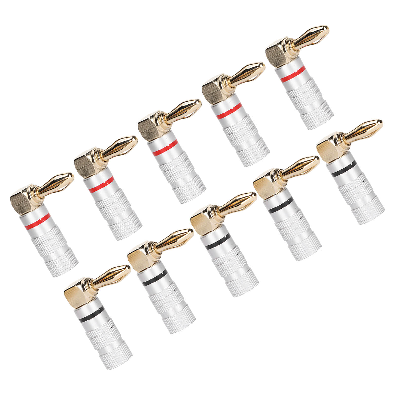Packung Mit 10 Rechtwinkligen Bananensteckern, 24 Karat Vergoldet, Aus Kupfer Und Aluminium, Für 4 Mm Lautsprecherkabel.