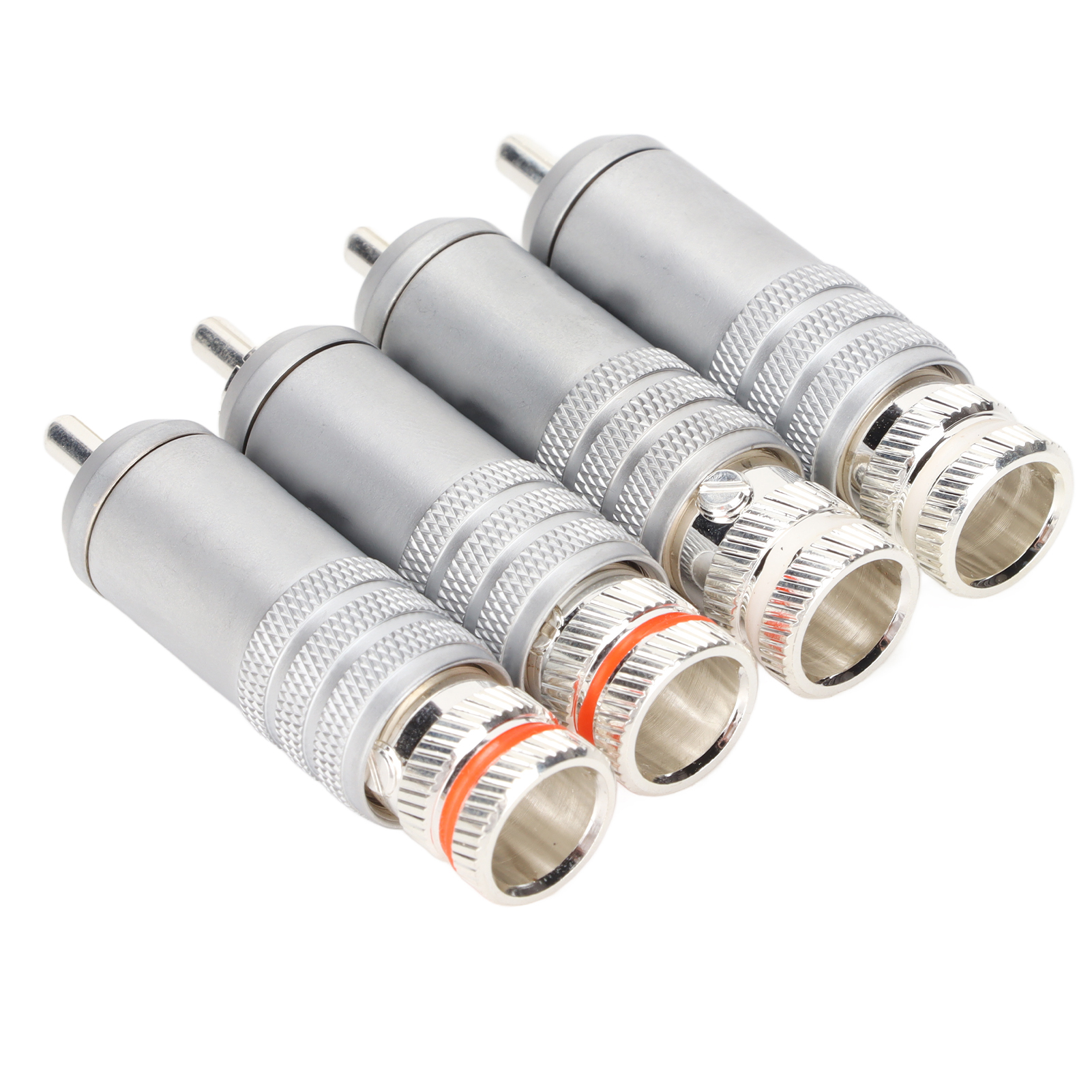 Satz Mit 4 Versilberten Rca-steckern Zum Löten Für Hi-fi-koaxialkabel Bis Zu 9 Mm Durchmesser.