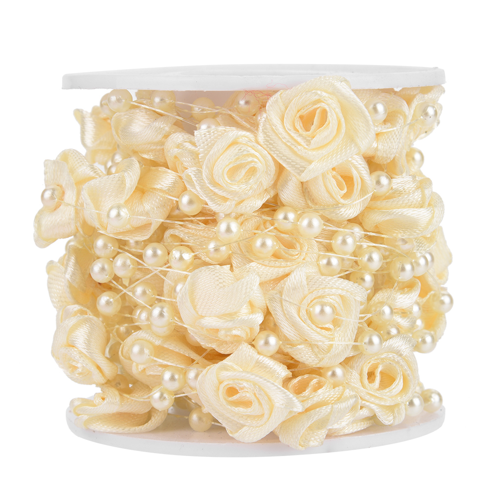 Künstliche Rosenperlengirlande Aus Draht, 10 M/rolle, Für Diy-hochzeitsdekoration (beige)