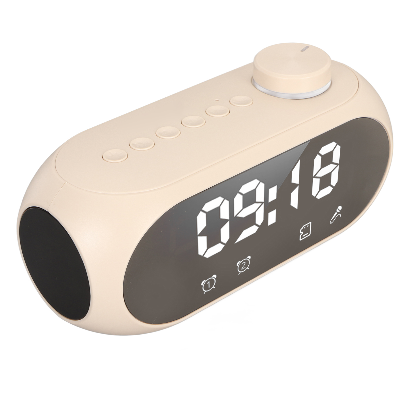 Kabelloser Bluetooth-lautsprecher Mit Rgb-beleuchtung, Kraftvollem Bass, Temperaturanzeige, Sprachausgabe, Ukw-radio, Spiegel Und Wecker, Beige
