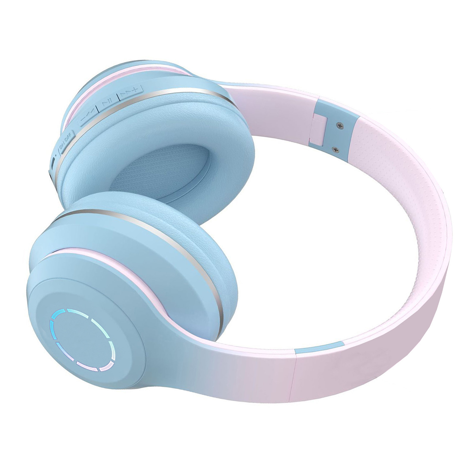Bluetooth-kopfhörer Mit Kraftvollem Bass, Geräuschunterdrückung, Faltbar, Farbverläufen Und Integriertem Licht, Blau, Für Handy Und Laptop.