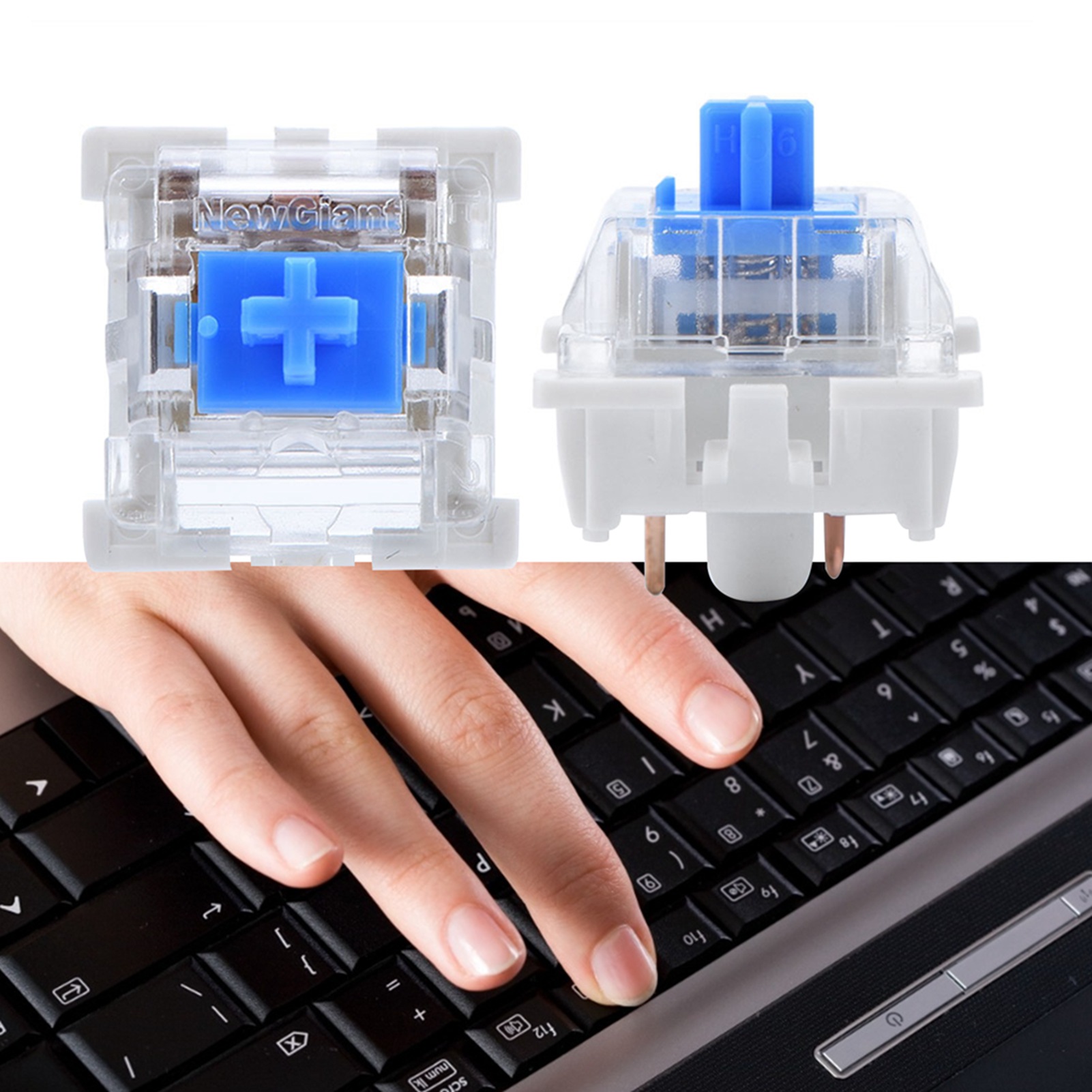 Packung Mit 10 Blauen Mechanischen Schaltern Für Tastaturen Der Newgiant Rgb-serie, Montiert Auf Einer Platte