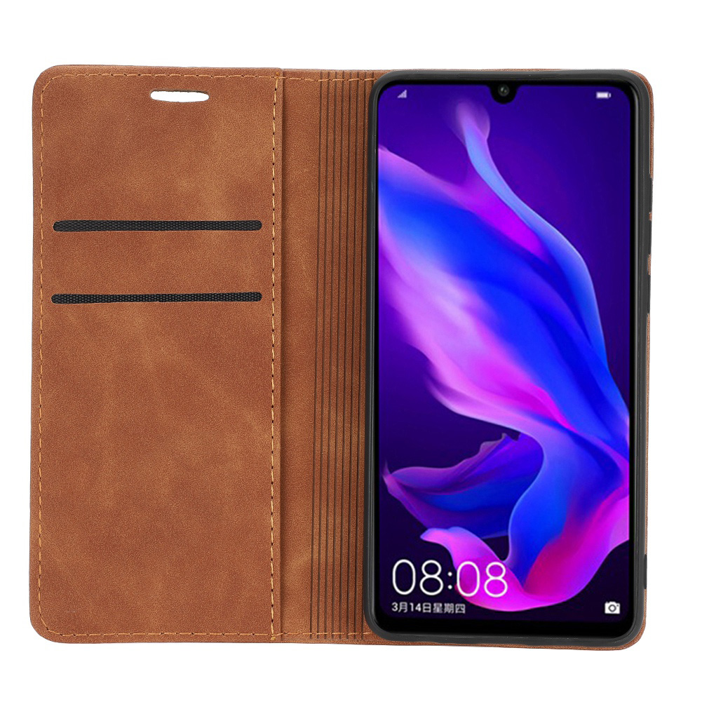 Flip-handyhülle Aus Tpu-leder Mit Brieftaschenfunktion Und 3 Kartenfächern Für Huawei P30 Lite, Braun