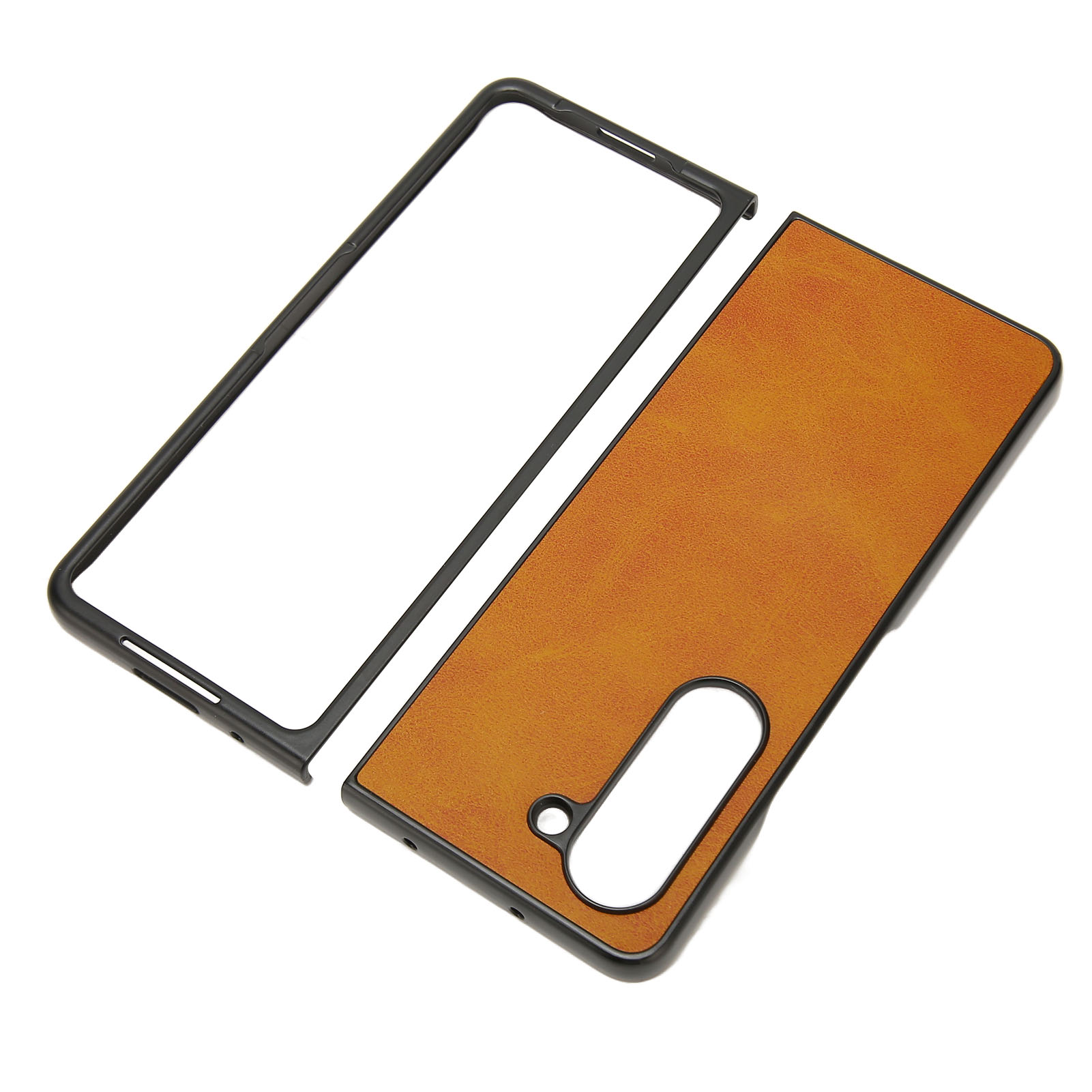 Zweifarbige Falthülle Aus Kunstleder Für Samsung Galaxy Z Fold 5, Braunes Rindsleder-muster.