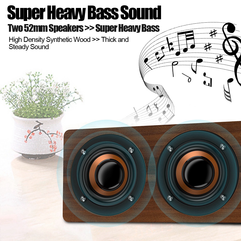 Bluetooth-lautsprecher Aus Holz Mit Subwoofer, Fm-radio, Hifi-musikwiedergabe, Uhr Und Stereowecker – Braune Maserung