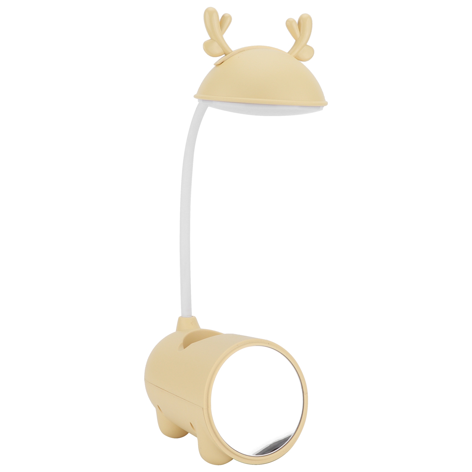 Gelbe Led-lampe Mit Faltbarer Handyhalterung, Augenschutz Und Niedlichem Reh-design, Ideal Für Ein Studentenzimmer.