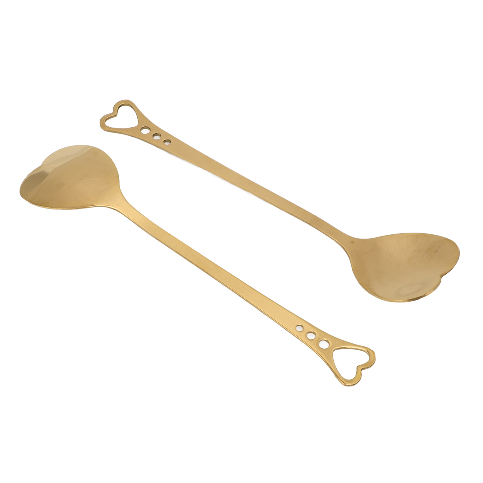 Set Aus 2 Dessertlöffeln Aus Edelstahl, Herzförmig, Korrosionsbeständig, Ergonomischer Griff, Ideal Für Kaffee, Goldfarben.