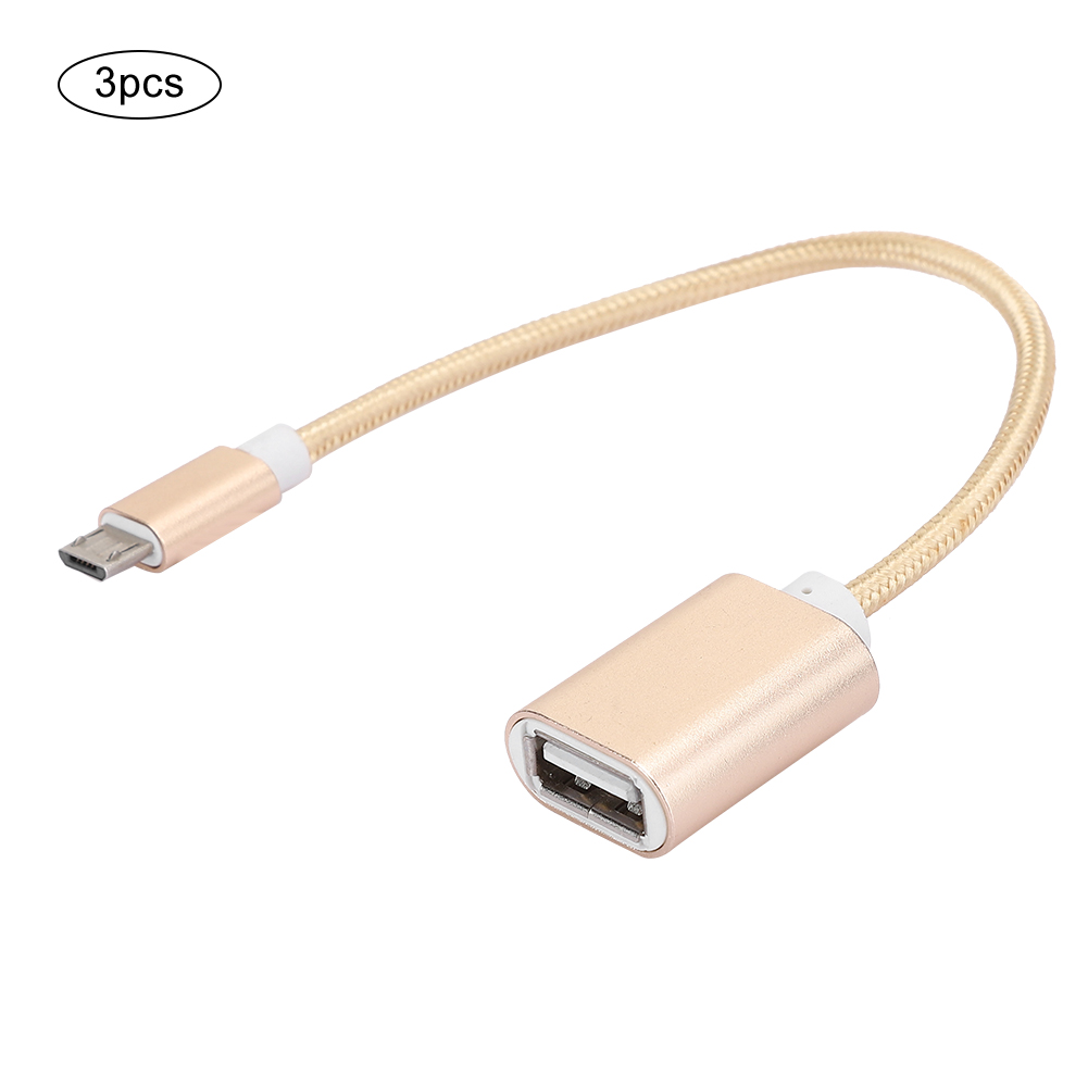 Otg (over-the-go) Adapterkabel Für Android, 3-teilig, Verstärkt Mit Einem Gewebten Stecker, Rostfrei, Reibungslose Übertragung, Usb-eingang, Micro-usb-ausgang, Goldfarben.