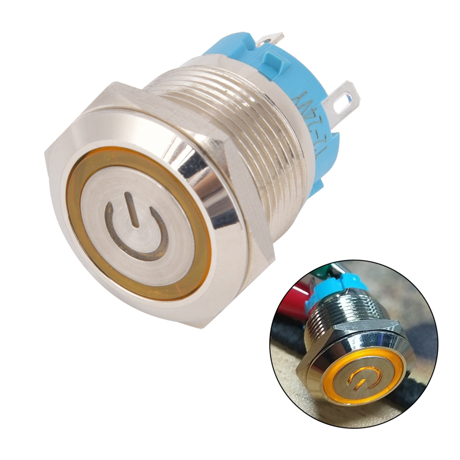 2er-pack 4-polige Drucktaster, 19 Mm Runder Flachkopf, Edelstahlgehäuse Mit Kontrollleuchte, Schutzart Ip65, 12–24 V Dc, Gelb