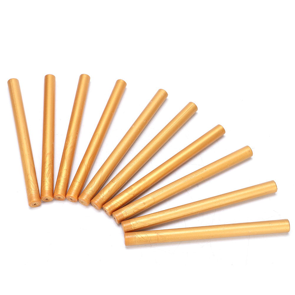 Set Mit 10 Zylindrischen Siegelwachsstäbchen In Metallic-gold, Zubehör Für Briefumschläge Und Einladungen.