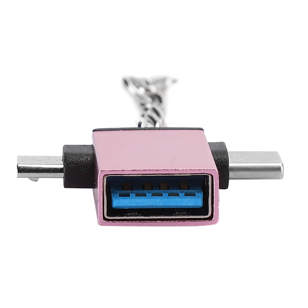 2er-pack Otg 2-in-1 Usb 3.0 Auf Micro-usb Typ C Adapter Mit Gehäuse Aus Aluminiumlegierung Und Kette Für Android, Farbe Roségold.