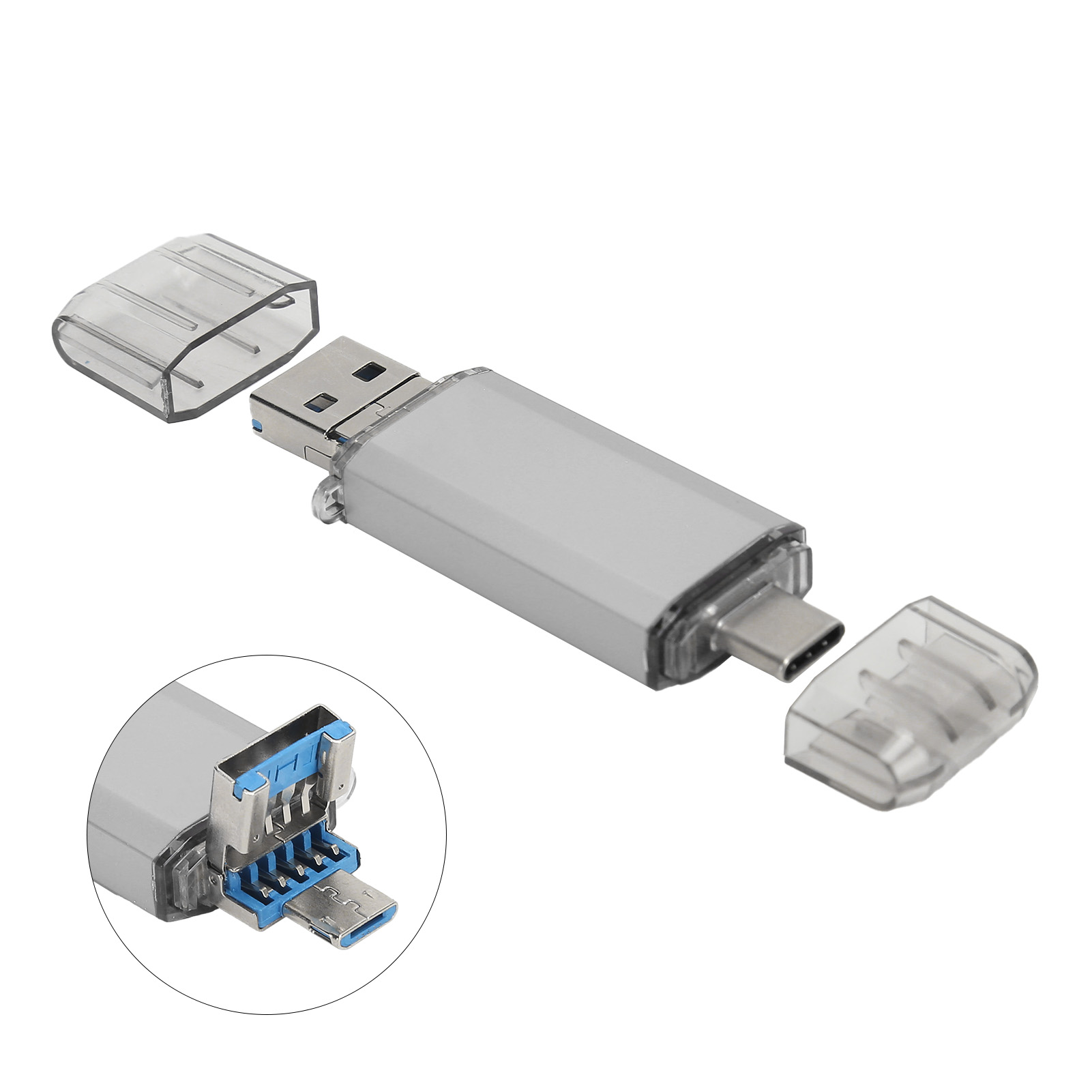Hochgeschwindigkeits-usb-3.0-flash-laufwerk Aus Silberner Aluminiumlegierung, 3-in-1-usb-stick Für Mobiltelefone Und Computer (128 Gb)