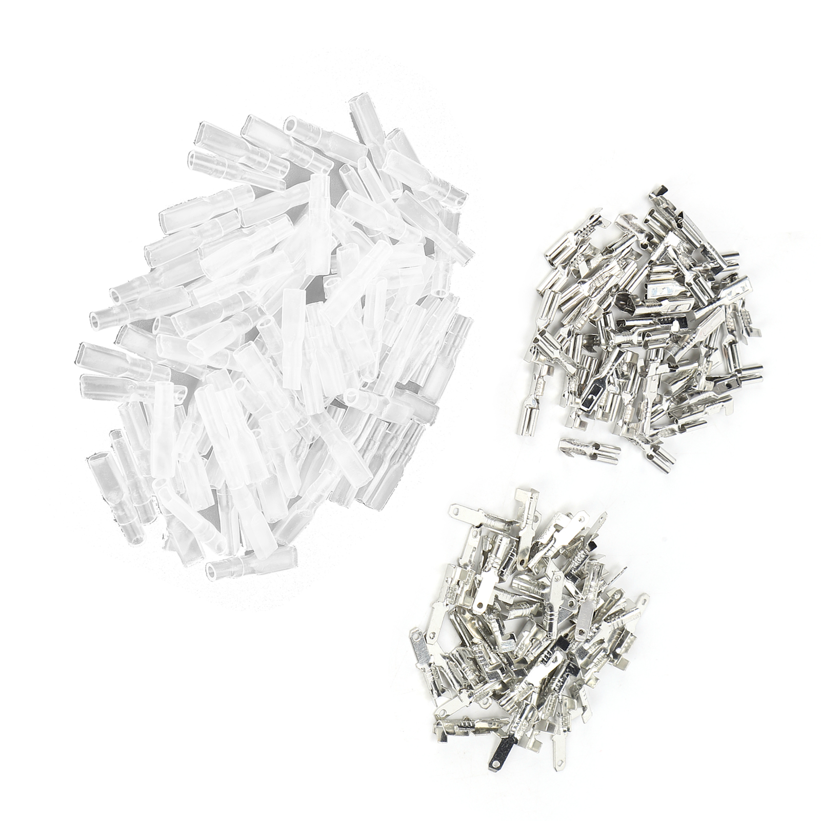 Crimp-gabelklemmen (männlich/weiblich), Je 50 Stück, Mit 100 Isolierhülsen, 2,8 Mm, Silberfarben