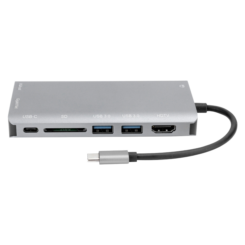 Laptop-dockingstation Mit Usb-c-anschluss, 8-in-1-zubehör, 4k-usb-3.0-hub, Hdmi, Vga, Audioanschluss, Grau