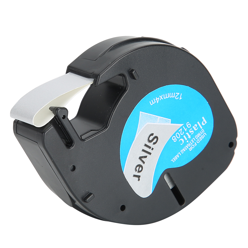 Dymo 12-mm-etikettenband, Silberner Hintergrund, Schwarze Buchstaben, Zubehör 91208