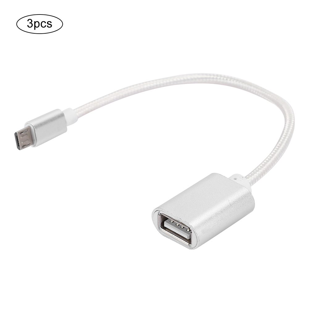Otg (over-the-go) Adapterkabel Für Android, 3-teilig, Aus Verstärktem Gewebe, Mit Rostfreien Anschlüssen, Usb-eingang Und Micro-usb-ausgang, Reibungslose Und Rostfreie Übertragung (silber).