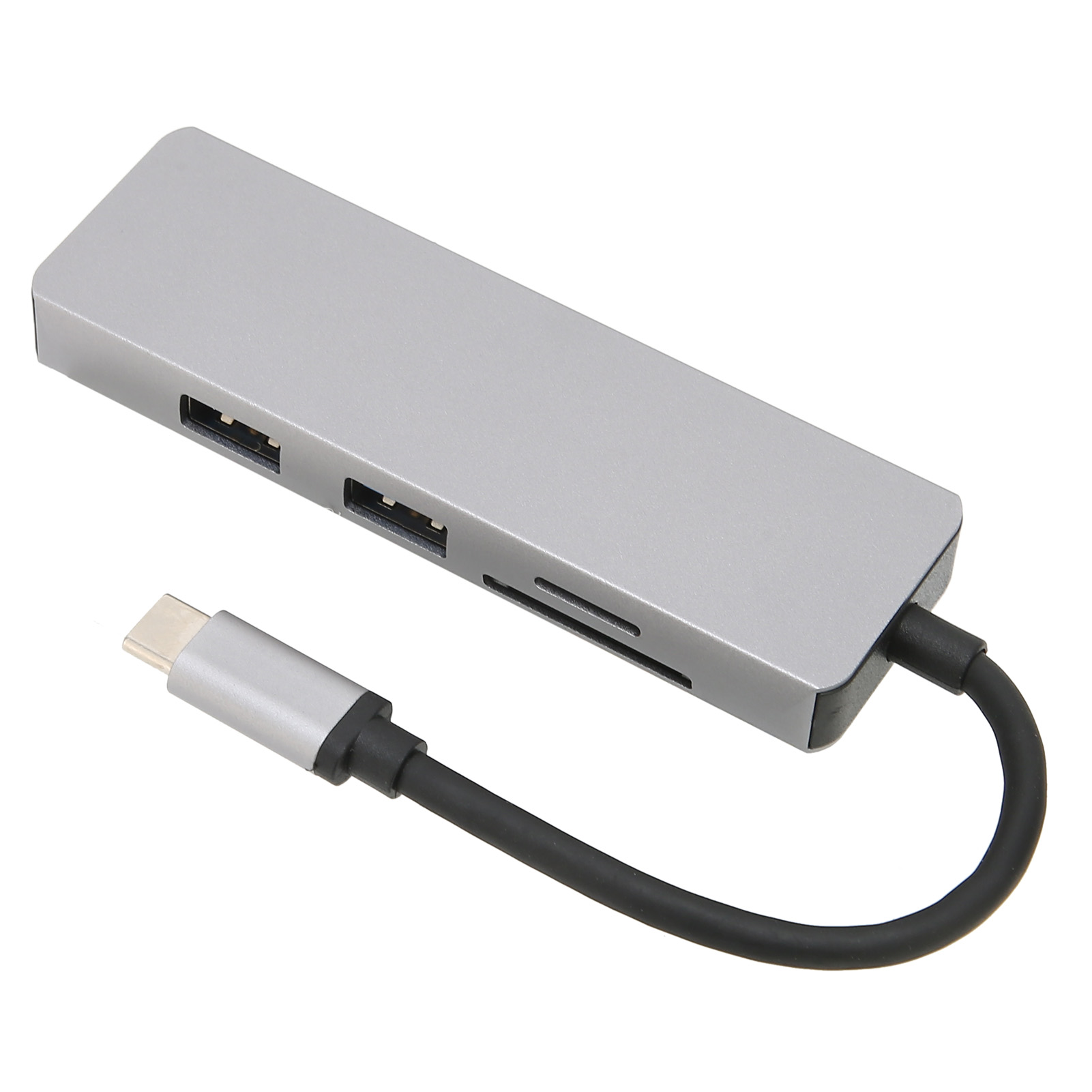 Silberner Usb-c-splitter, Sofortige Erweiterung, 5 Gbit/s Geschwindigkeit, 4k-videoausgang, Speicherkartenkompatibel, Metallgehäuse, 5-in-1-hub