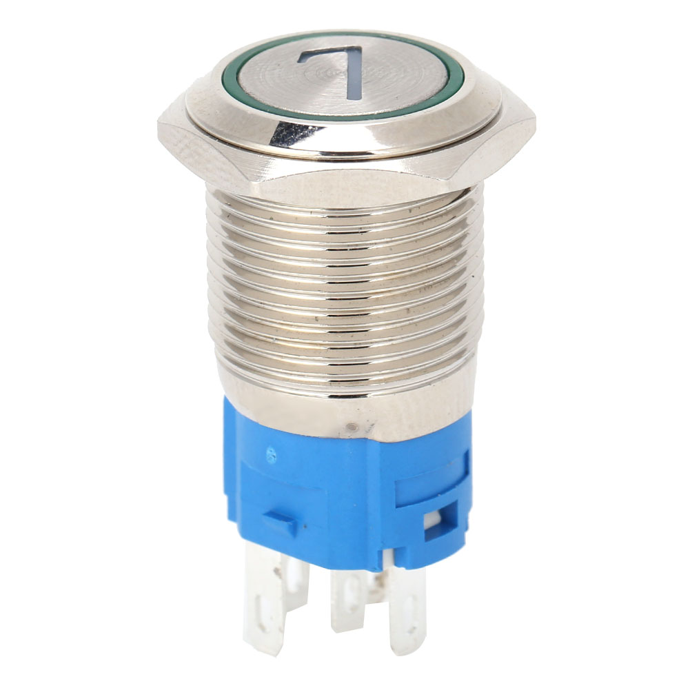Satz Aus 2 Edelstahl-drucktastenschaltern, 5-polig, 16 Mm, Selbstrückstellend, Mit Kontrollleuchte Und Nummerierung, Grün, 7220 V Ac