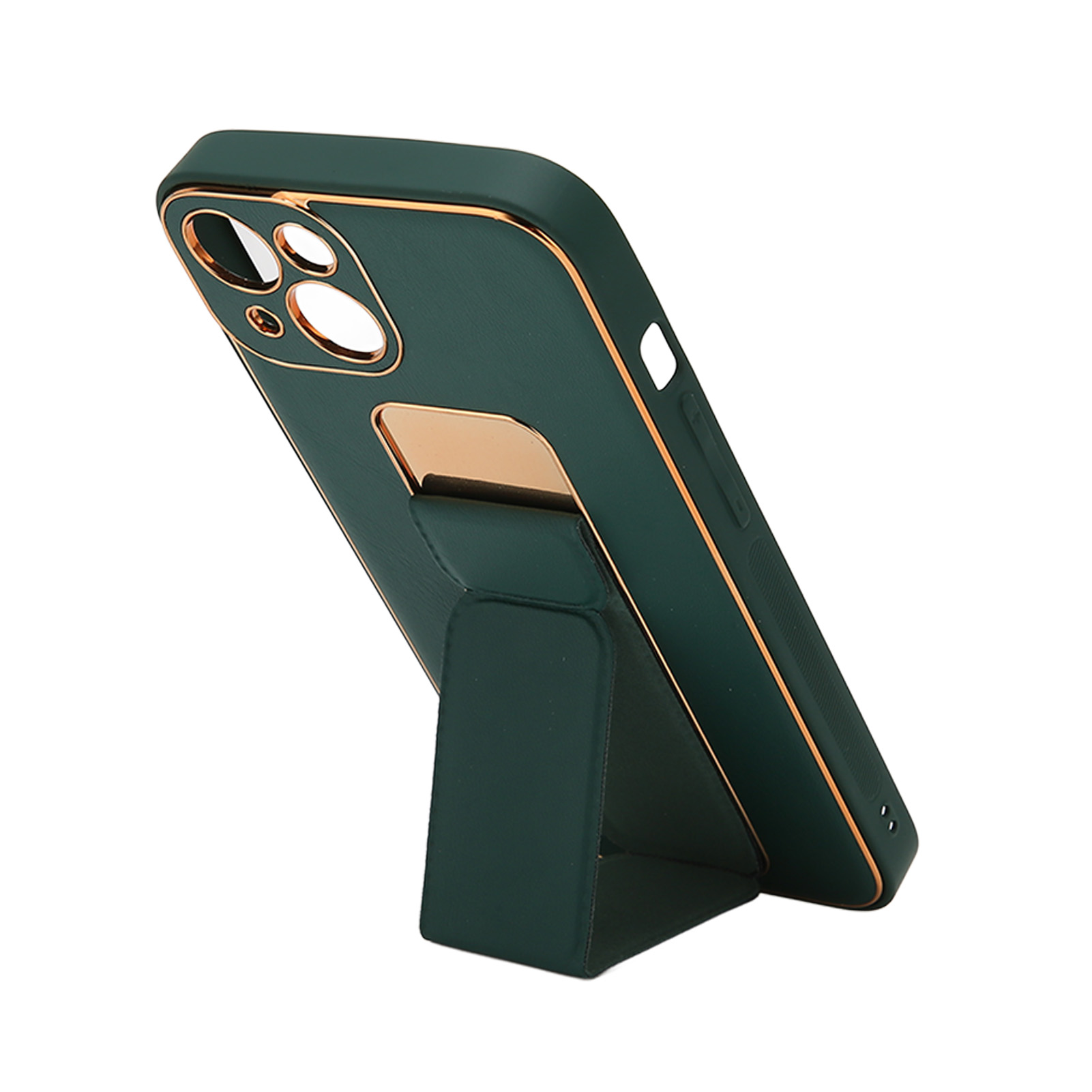 Innovative Handyhülle Mit Metall- Und Lederrahmen, Stoßfestem Schutz Und Faltbarer Handschlaufe Für Iphone 13 (grün).