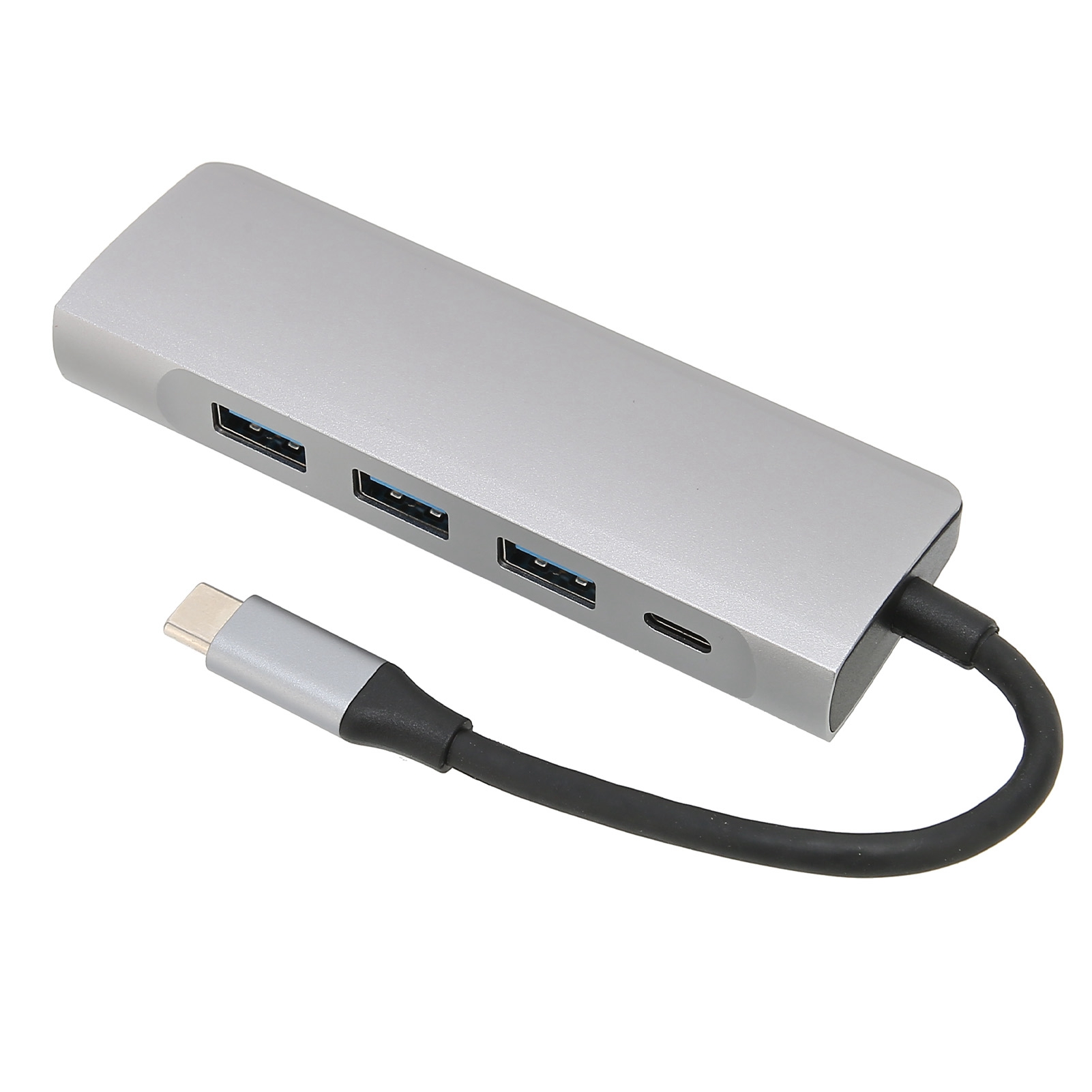 Silberner Usb-c-splitter, 5 Gbit/s Übertragungsgeschwindigkeit, Wärmeableitung, Intelligenter Chip, Gehäuse Aus Aluminiumlegierung, 3 Usb-3.0-anschlüsse, 5-in-1-hub
