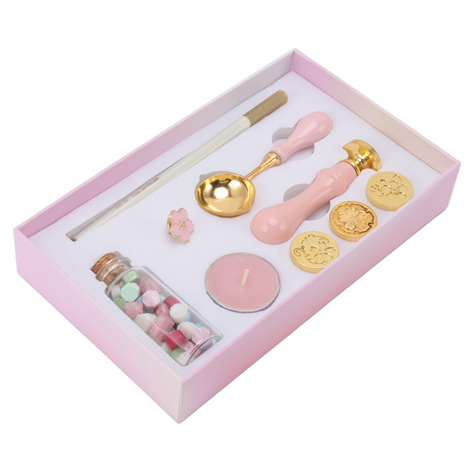 Wachssiegel-set Mit Austauschbaren Motiven Und Holzgriff, Rosa Sakura-brosche Für Briefumschläge Und Einladungen.