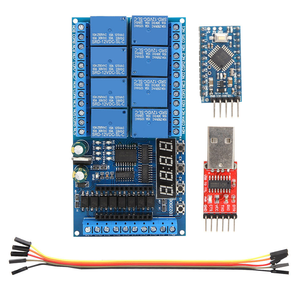 Plc Pro Mini 8-kanal 12v Dc Relaismodul Mit Timer Und Schalter Für Arduino (plc Pro Mini 8-kanal Relaisplatine, Pro Mini Downloadkabel)