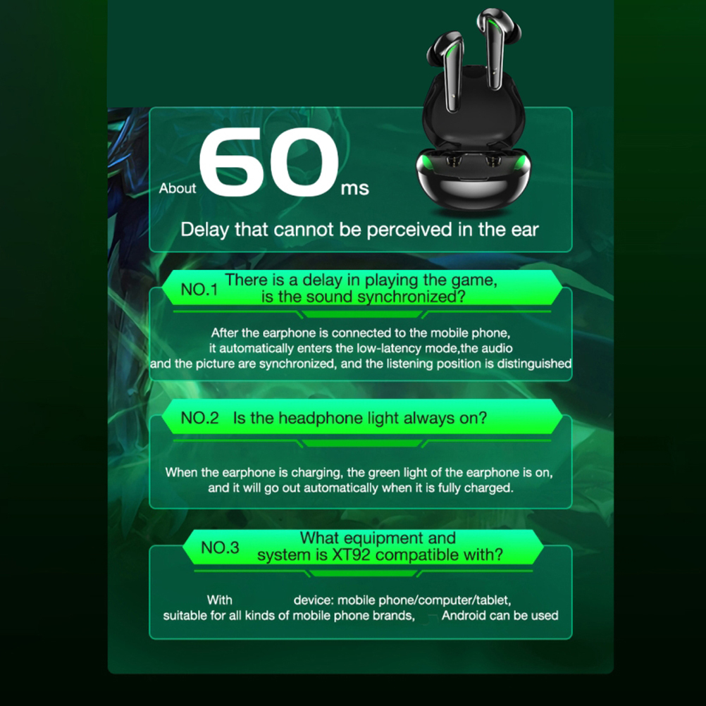 Xt92 Tws Gaming-headset Mit Mikrofon Und Ladecase, Bluetooth 5.1 Mit Niedriger Latenz, Touch-steuerung, Sportkopfhörer.